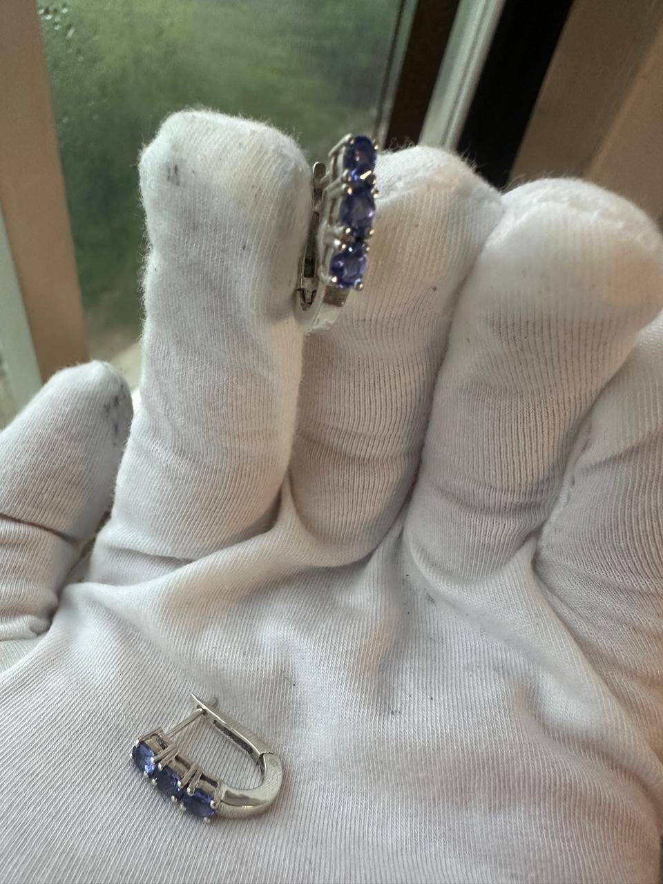 14k White Gold Tanzanite Huggies Hoop Earrings, December Birthstone, Gift for her