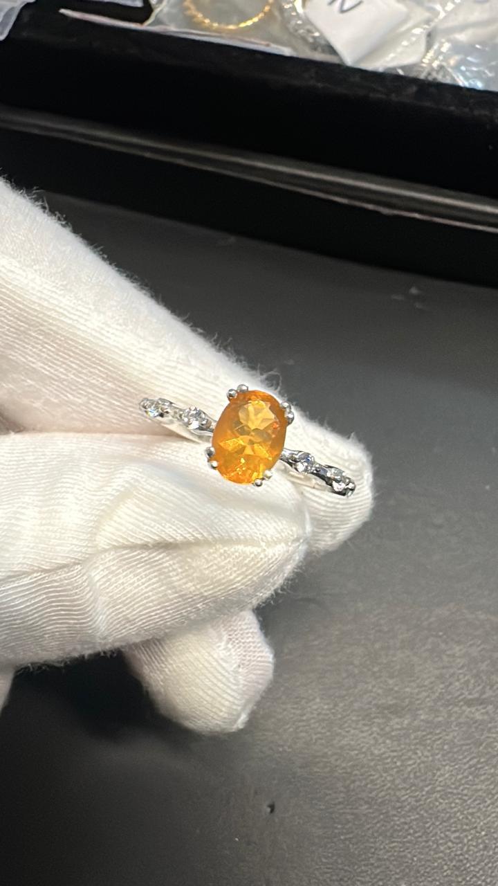 Oval Fire Opal Ring for women | Platinum 925 Silver, Gemstone Jewelry for Gift