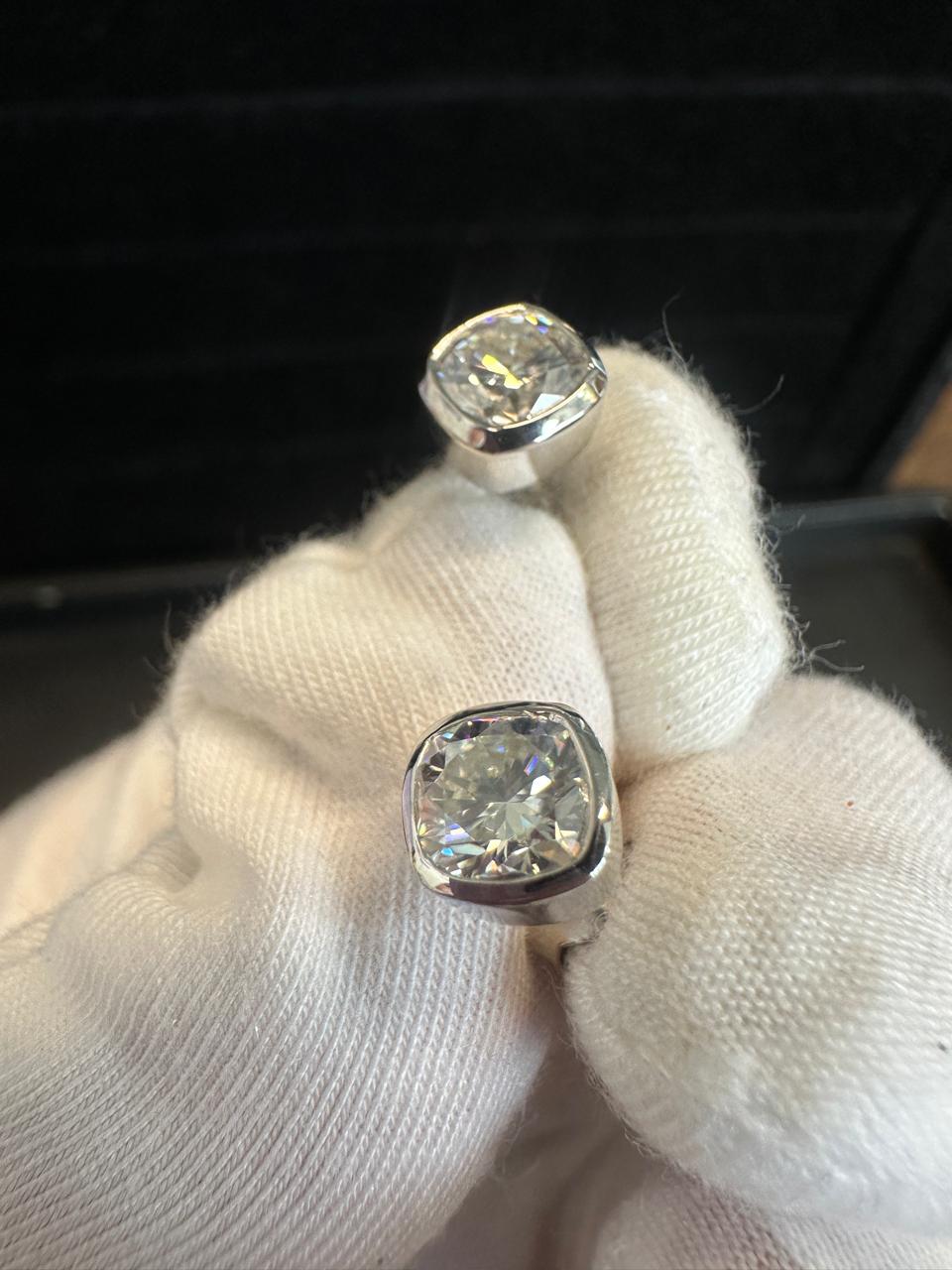 14k Gold Cushion Moissanite Stud Earrings | Bezel Set, Birthday Gift for her