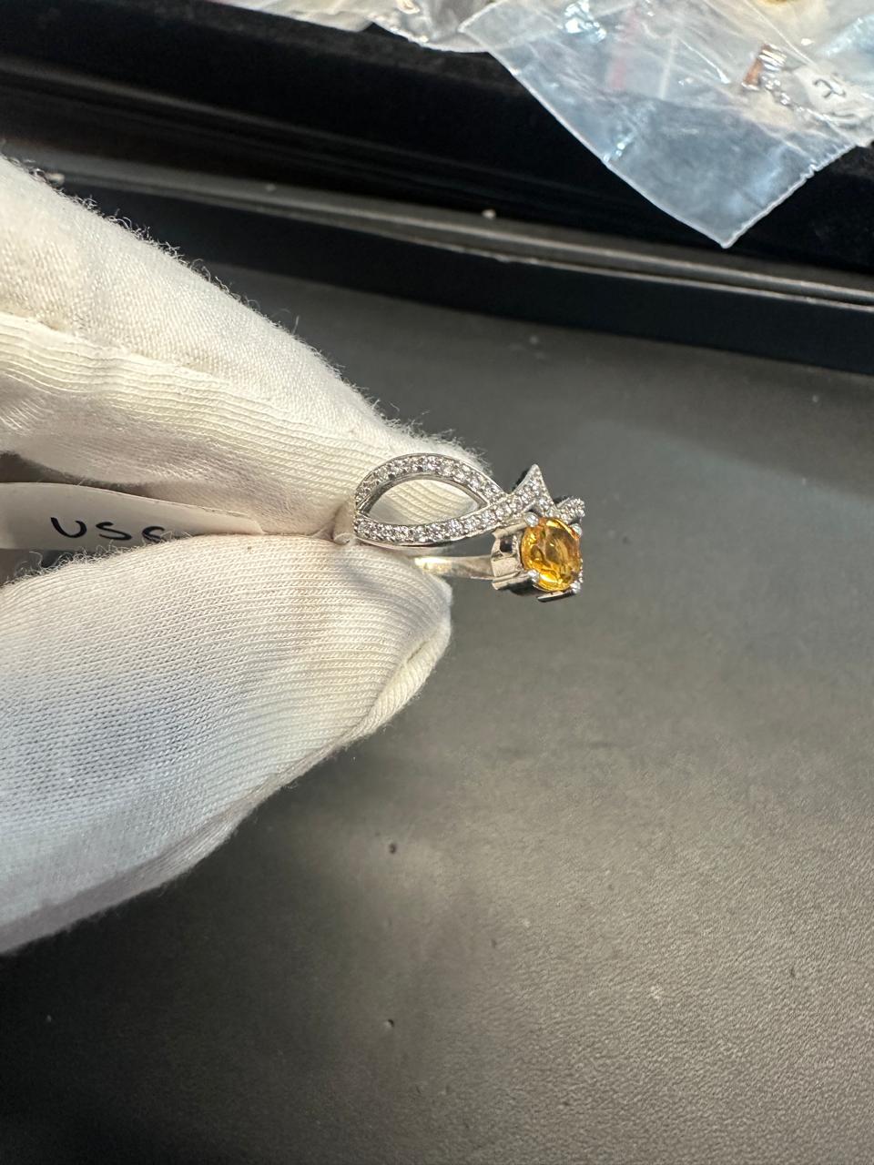 Citrine Masquerade Ring | Moissanite Accents, Platinum Over 925 Silver