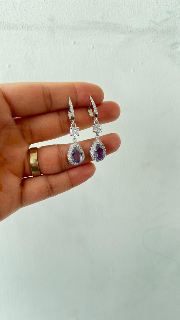 Amethyst Pear Drop Earrings | Moissanite Halo, Sterling Silver