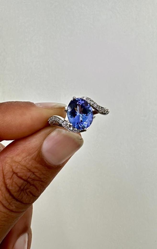 Natural Tanzanite Ring, 14k White Gold, Unique Engagement Ring for her