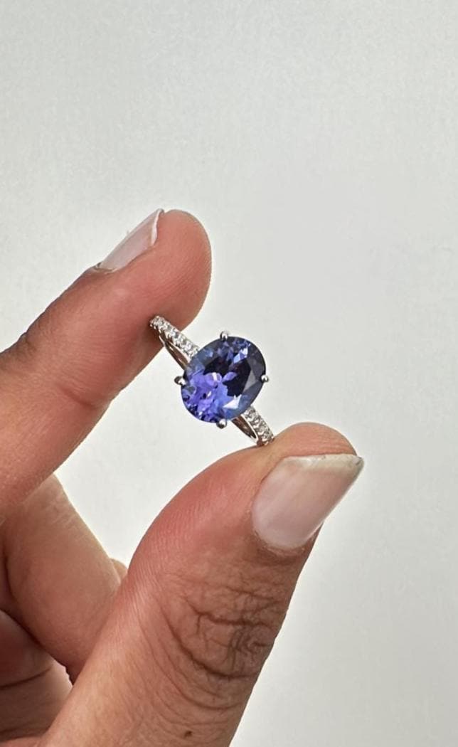 3CT Oval Tanzanite Engagement Ring, Solid 14k Gold, First Anniversary Gift for her