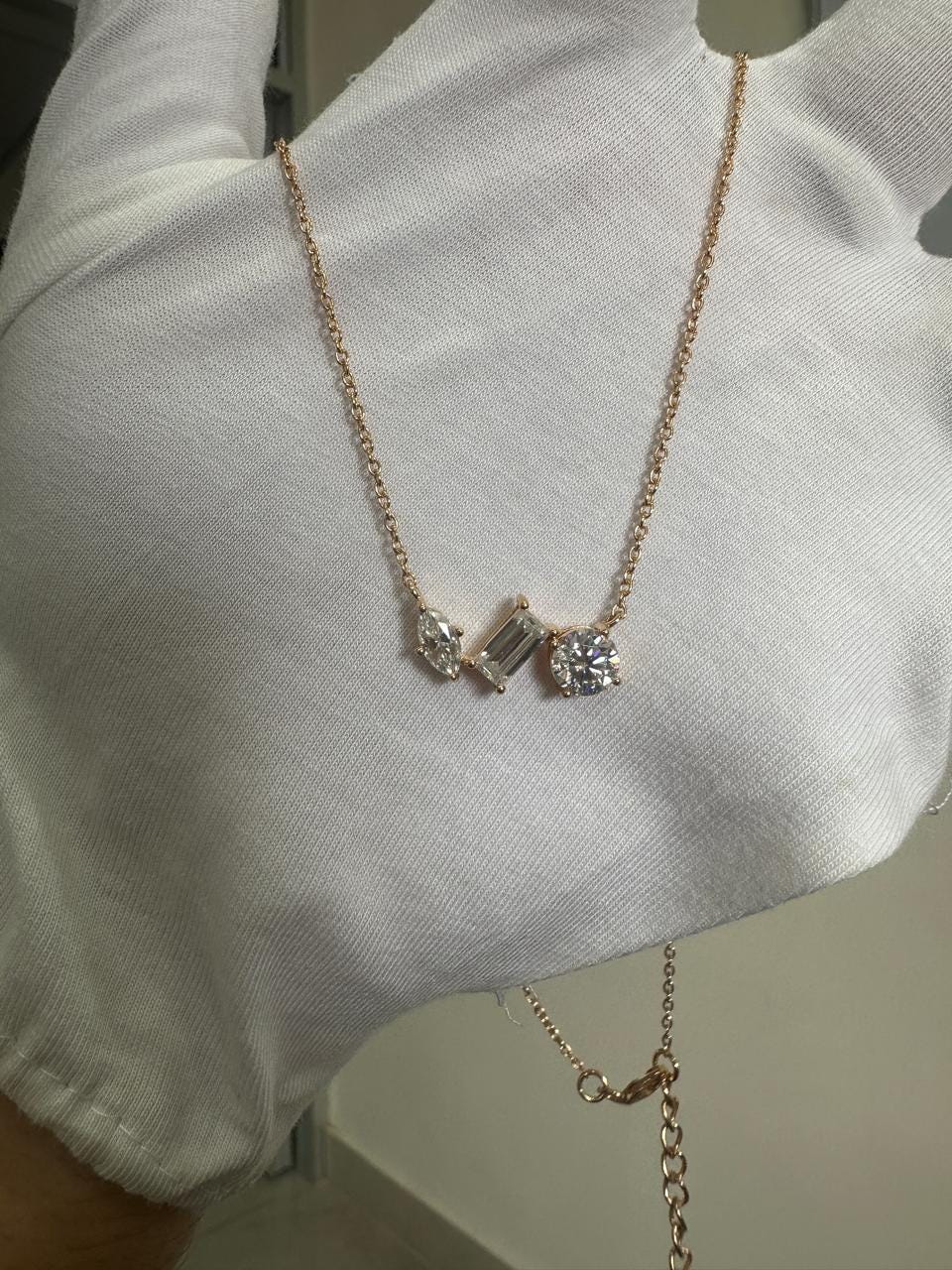 Multi Shape Moissanite Pendant Necklace: 14k Gold Vermeil Plated over 925 Silver