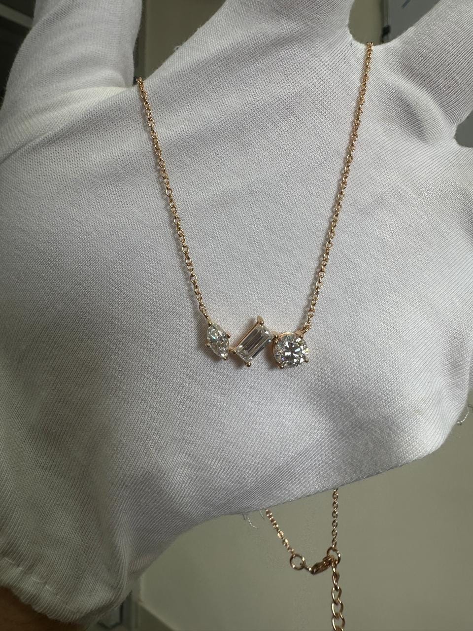 Multi Shape Moissanite Pendant Necklace: 14k Gold Vermeil Plated over 925 Silver