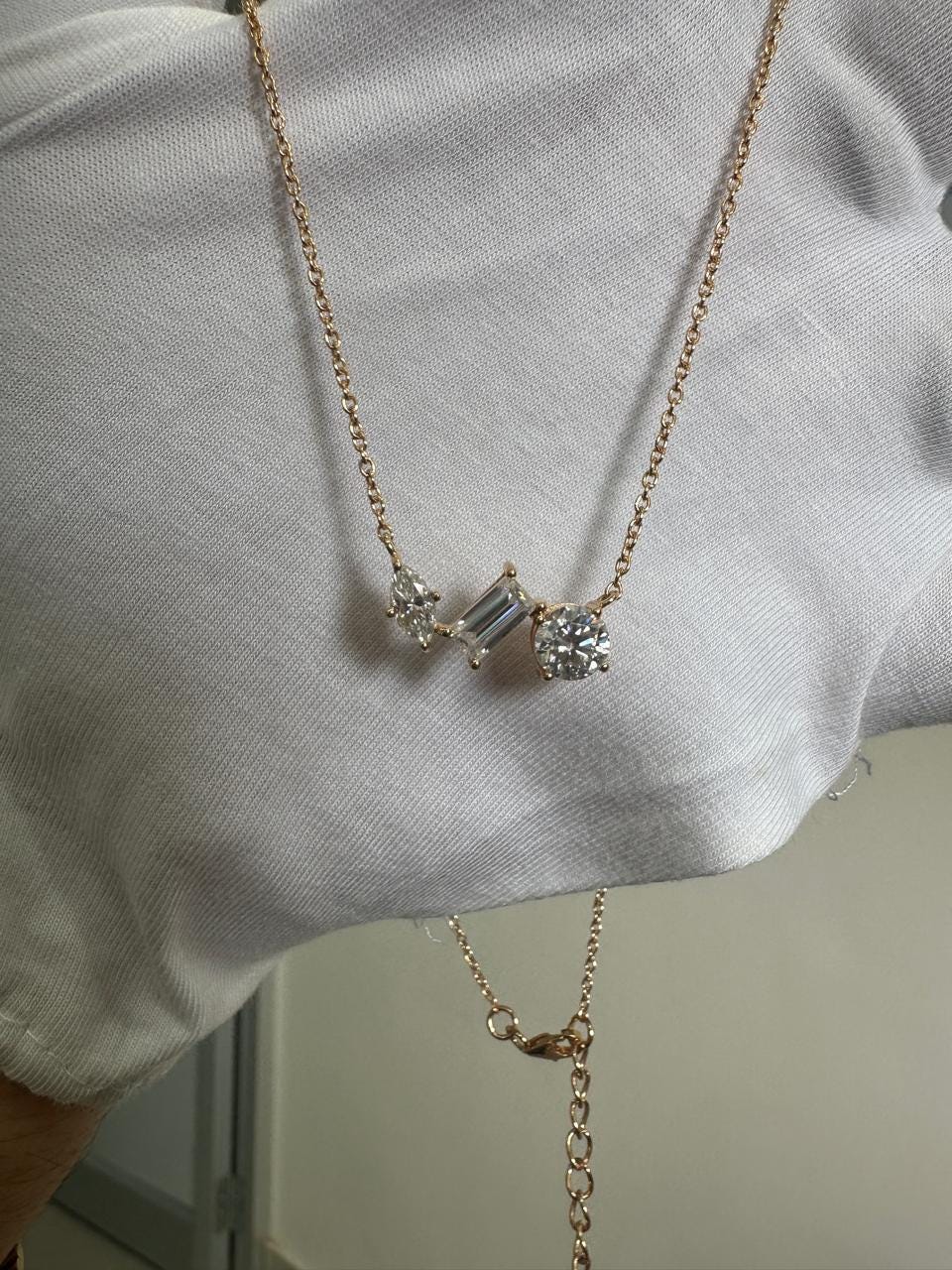 Multi Shape Moissanite Pendant Necklace: 14k Gold Vermeil Plated over 925 Silver