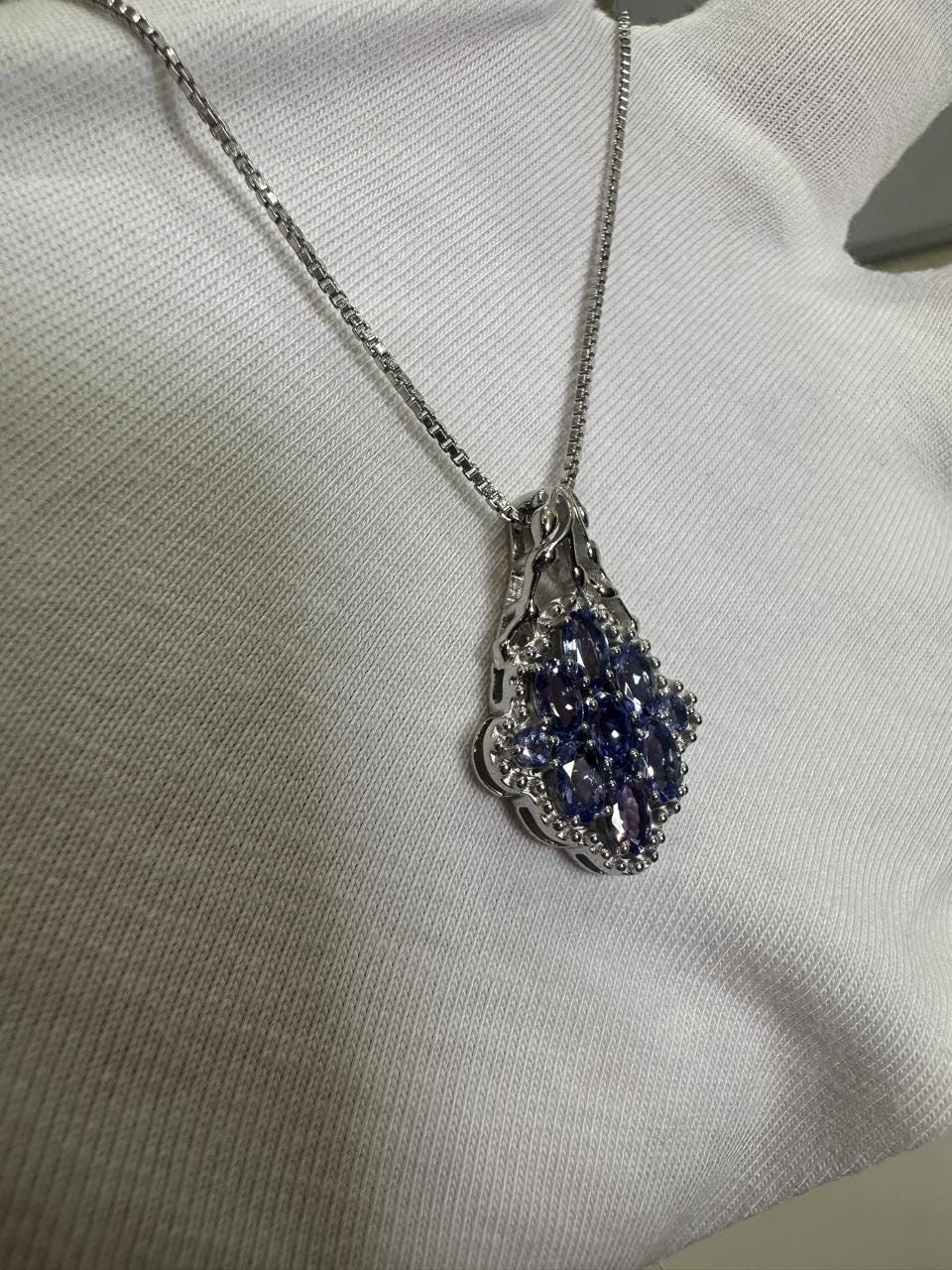 Tanzanite Cluster Pendant Necklace: 925 Sterling Silver Jewelry for her