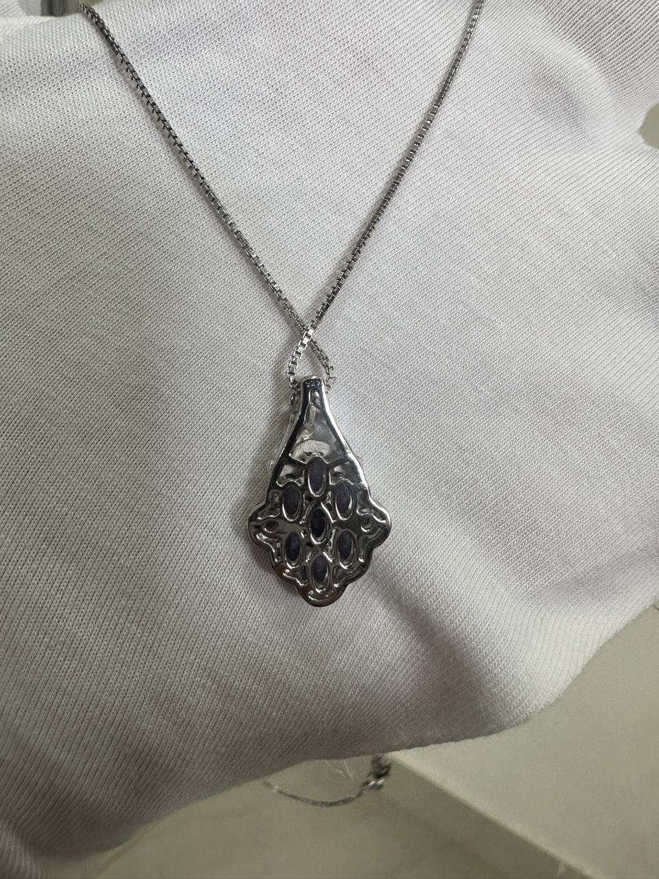Tanzanite Cluster Pendant Necklace: 925 Sterling Silver Jewelry for her
