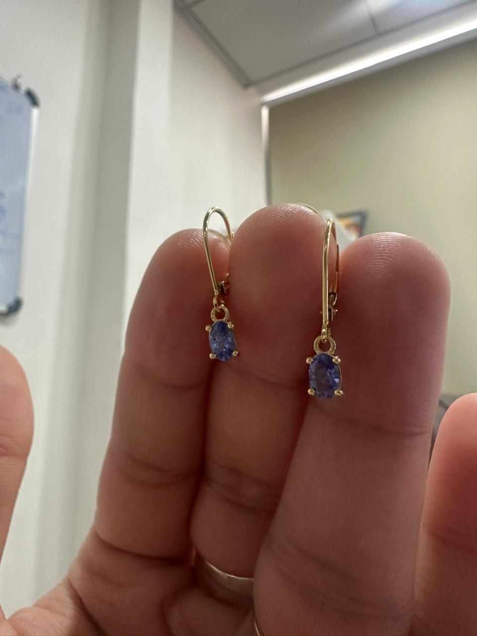 14K Gold Tanzanite Drop Earrings | December Birthstone, Lever Back Dangle Jewelry for gift