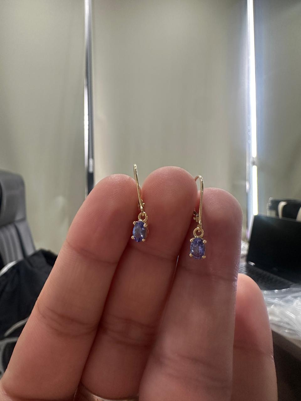 14K Gold Tanzanite Drop Earrings | December Birthstone, Lever Back Dangle Jewelry for gift