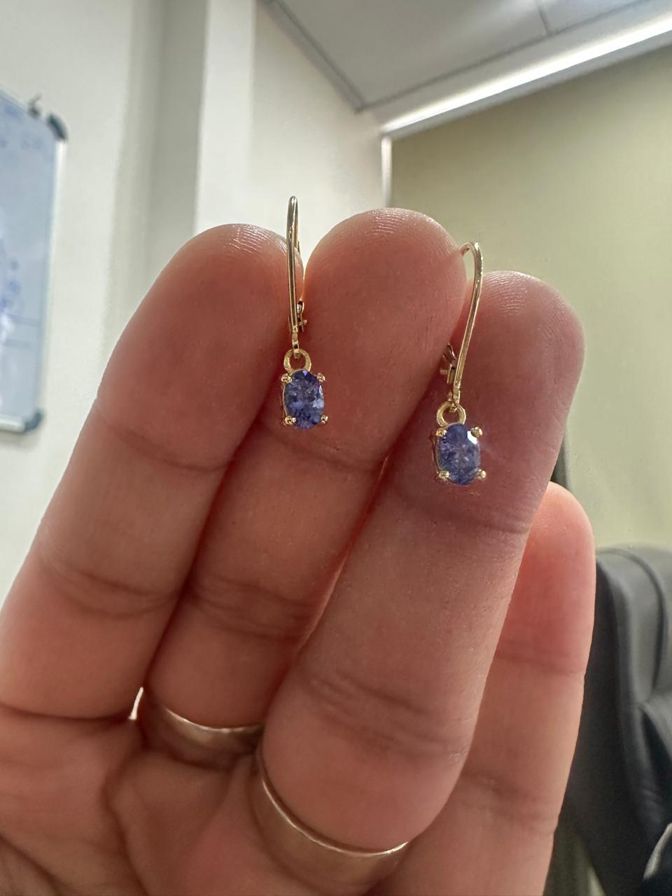 14K Gold Blue Tanzanite Dangle Earrings: Minimal Earrings for Gift, December Birthstone