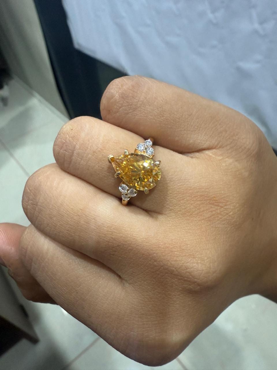 4CT Yellow Pear Moissanite Ring | 14K Yellow Gold, Luxury Engagement Gift for her