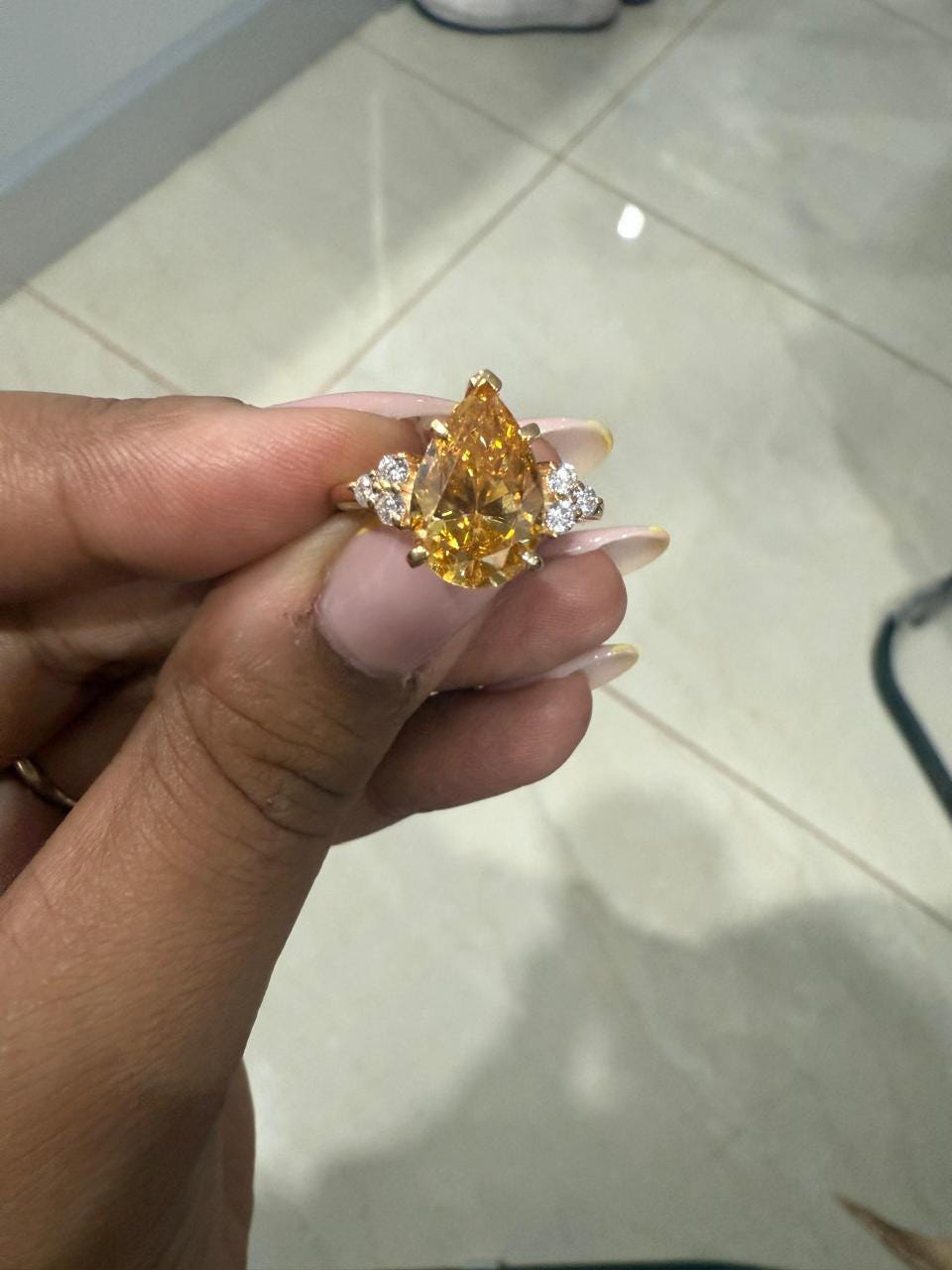 4CT Yellow Pear Moissanite Ring | 14K Yellow Gold, Luxury Engagement Gift for her