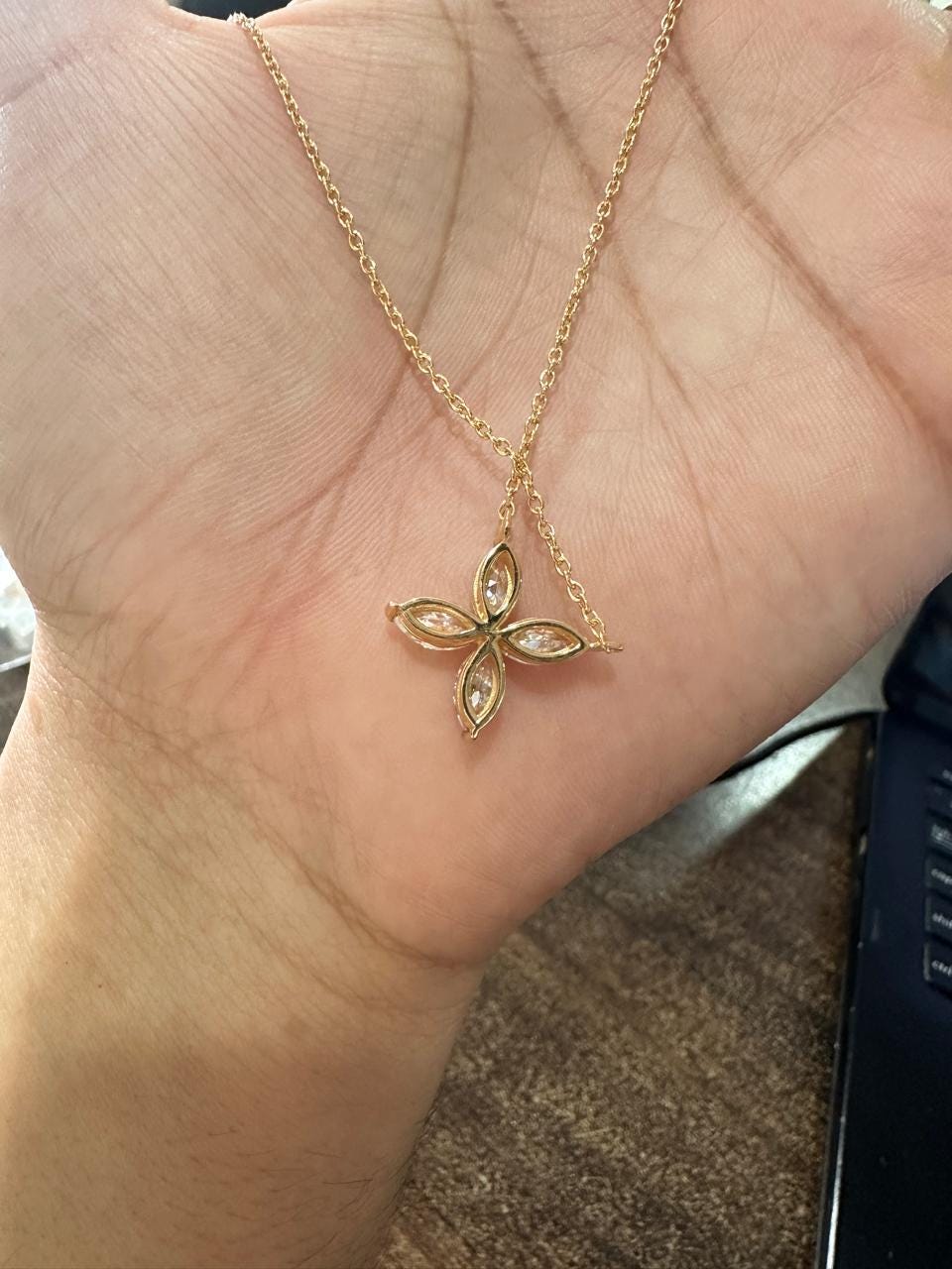 Moissanite Flower Necklace | 14K Gold Vermeil Marquise Pendant for women