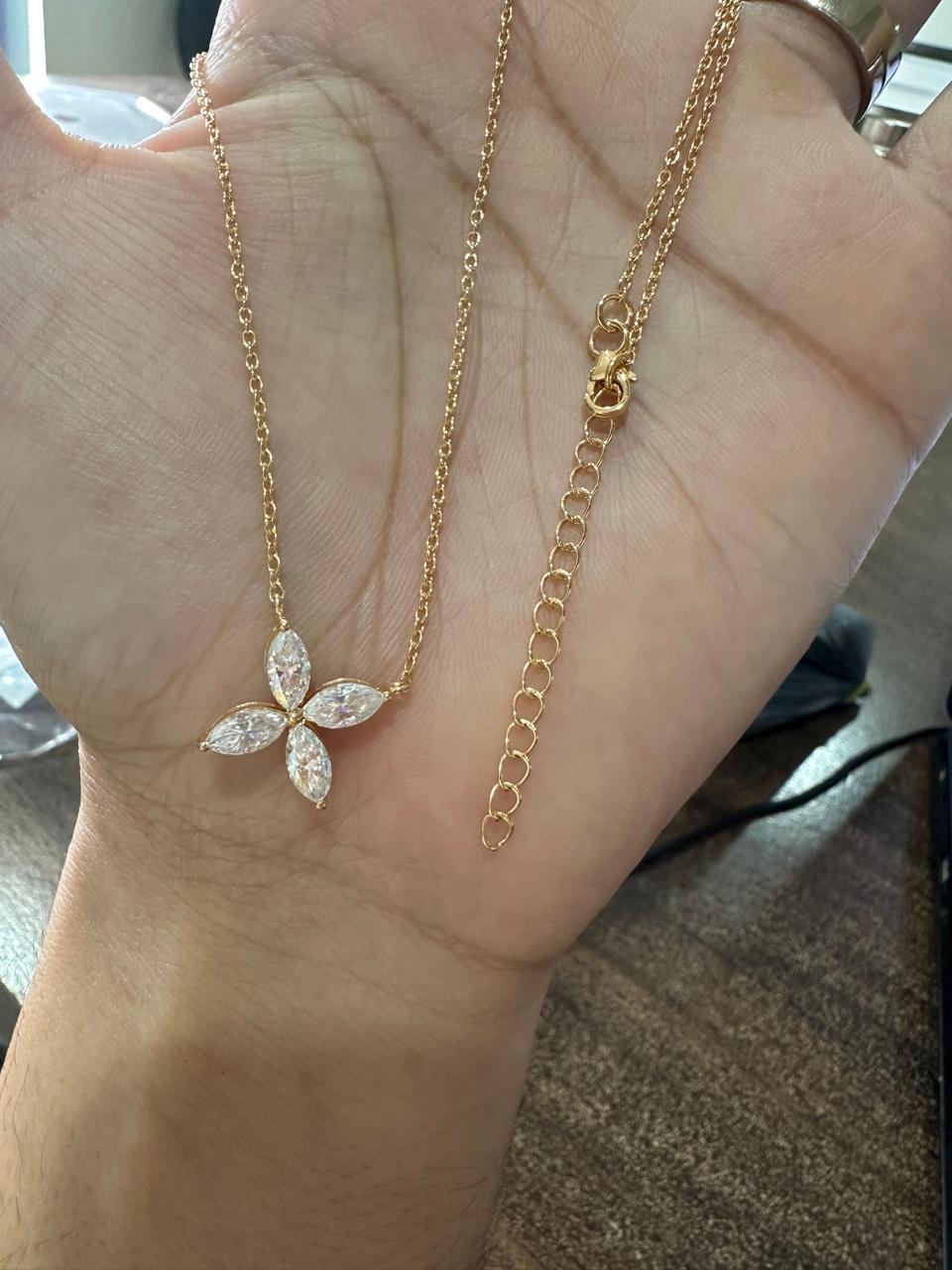 Moissanite Flower Necklace | 14K Gold Vermeil Marquise Pendant for women