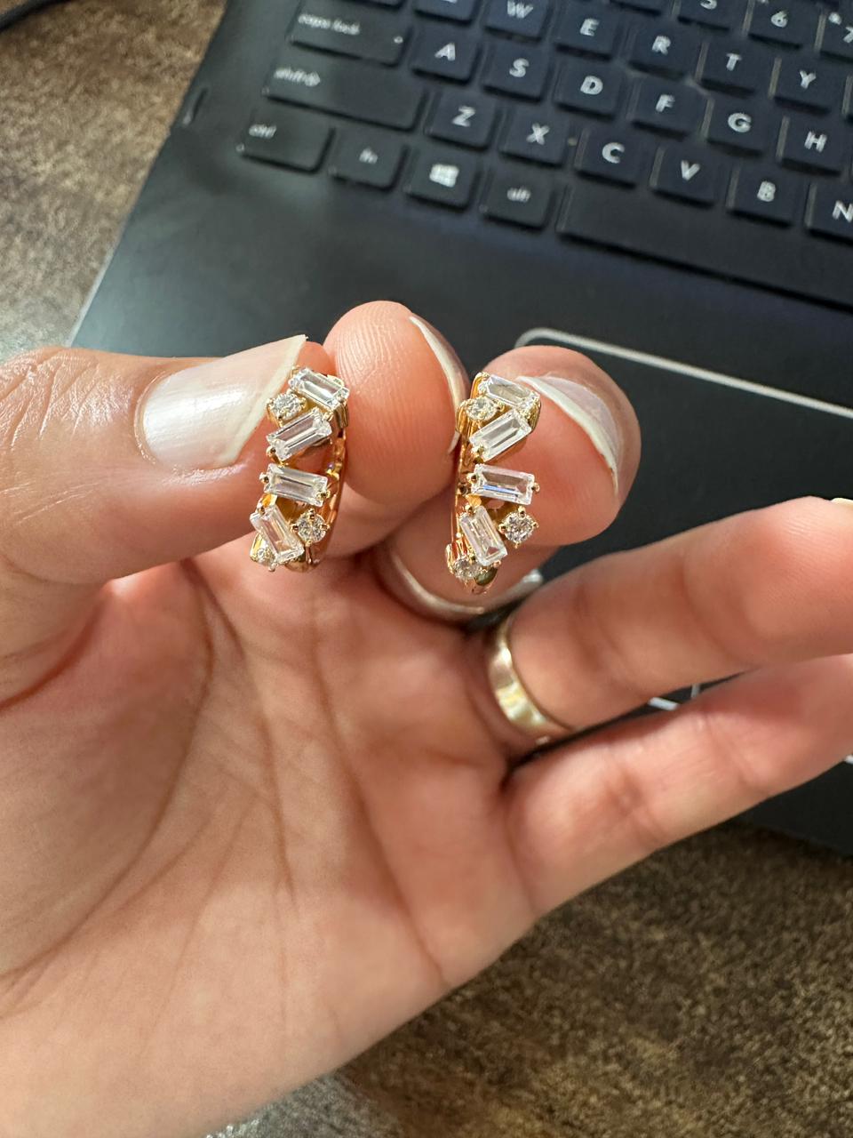 Moissanite Hoop Earrings: 14K Gold Vermeil Hoops, Baguette & Round Cut