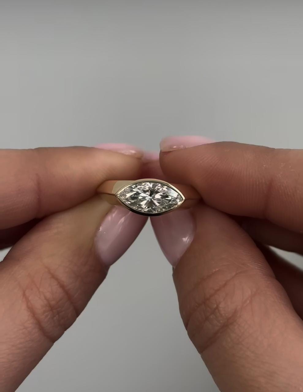 1 Ct Moissanite Signet Ring: 14K Yellow Gold, Marquise Cut Solitaire Ring for her