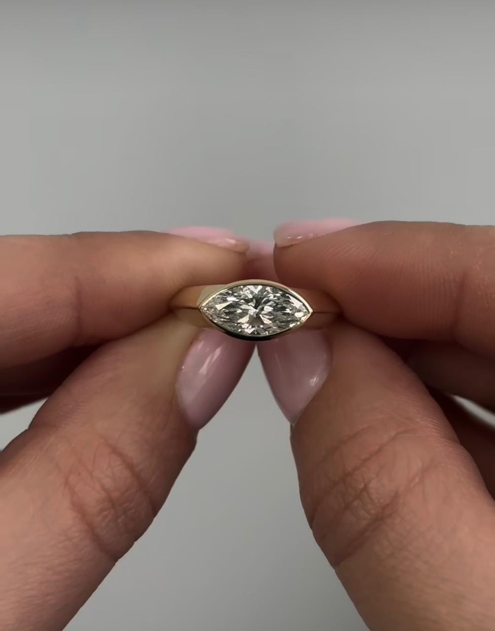 1 Ct Moissanite Signet Ring: 14K Yellow Gold, Marquise Cut Solitaire Ring for her