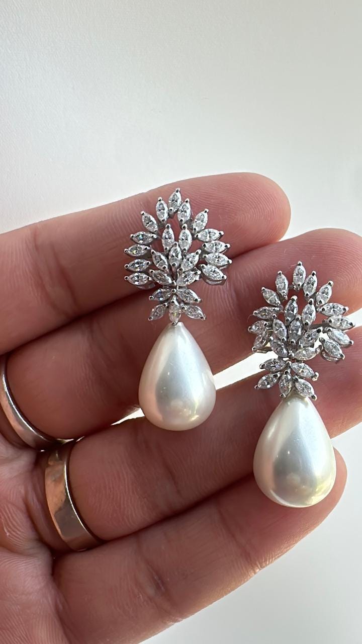 Pearl Moissanite Dangle Drop Earrings: 925 Silver, Luxury Jewelry for Gift