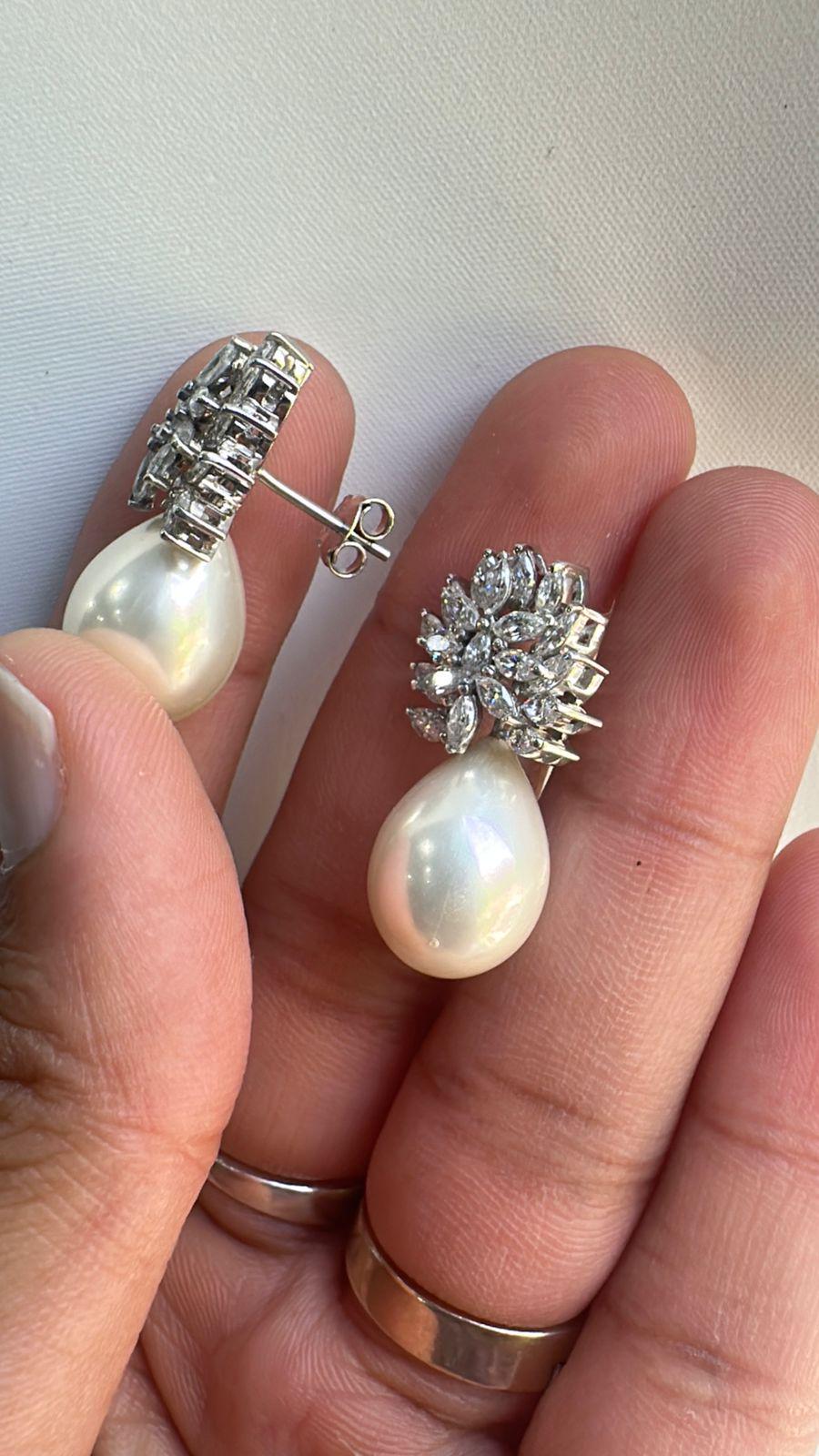 Moissanite & Pearl Drop Earrings for women: Vintage Bridal Jewelry, 925 Sterling Silver