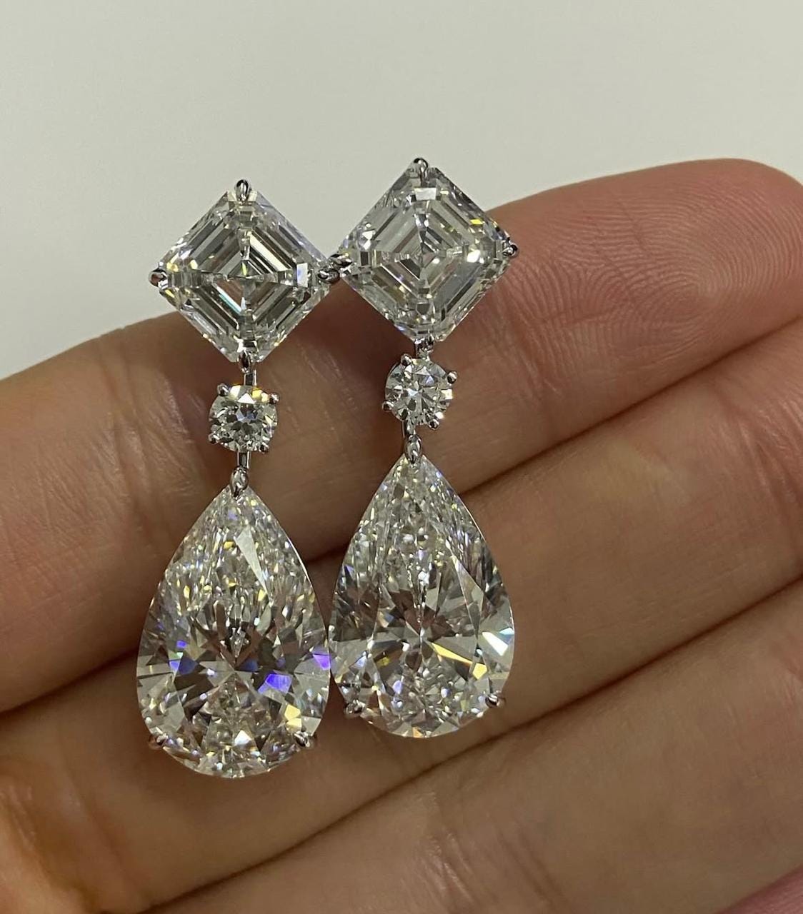 Moissanite Drop Earrings: Asscher & Pear Cut, 925 Silver Bridal Jewelry