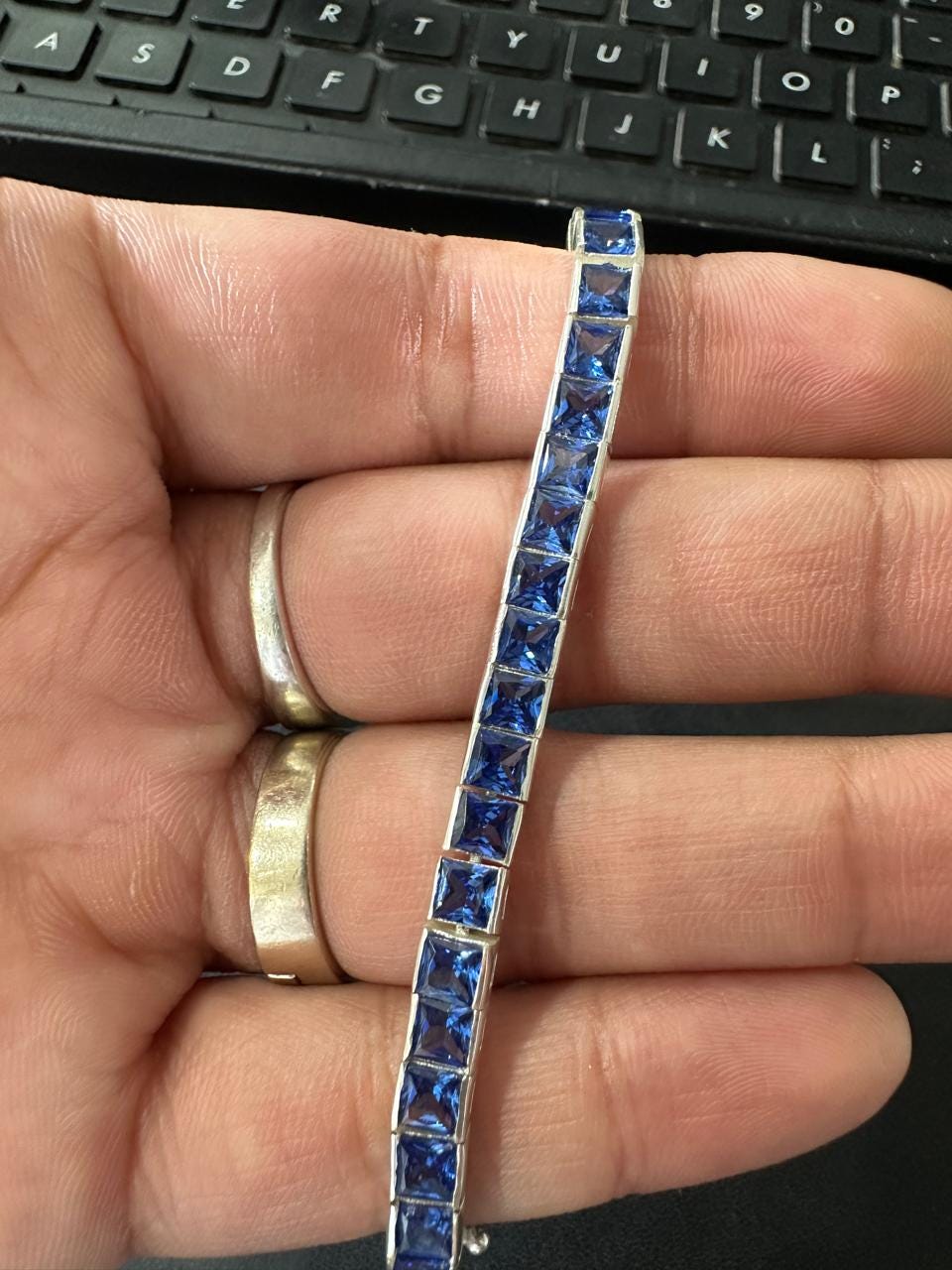 Blue Sapphire Tennis Bracelet – 925 Sterling Silver, Princess Cut Gemstone Jewelry