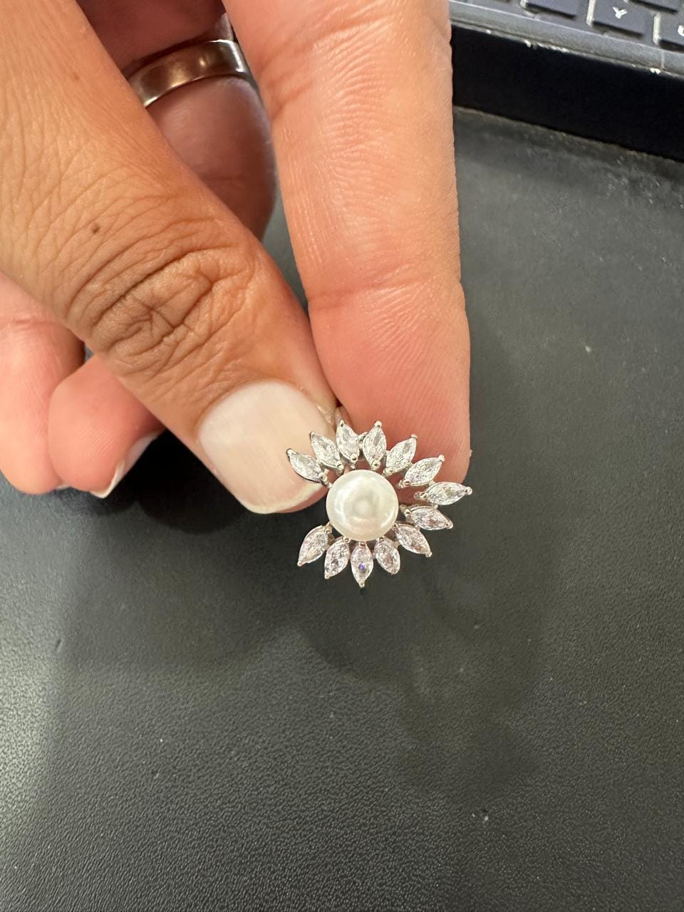 925 Sterling Silver Pearl & Moissanite Ring - Sunburst Statement Jewelry