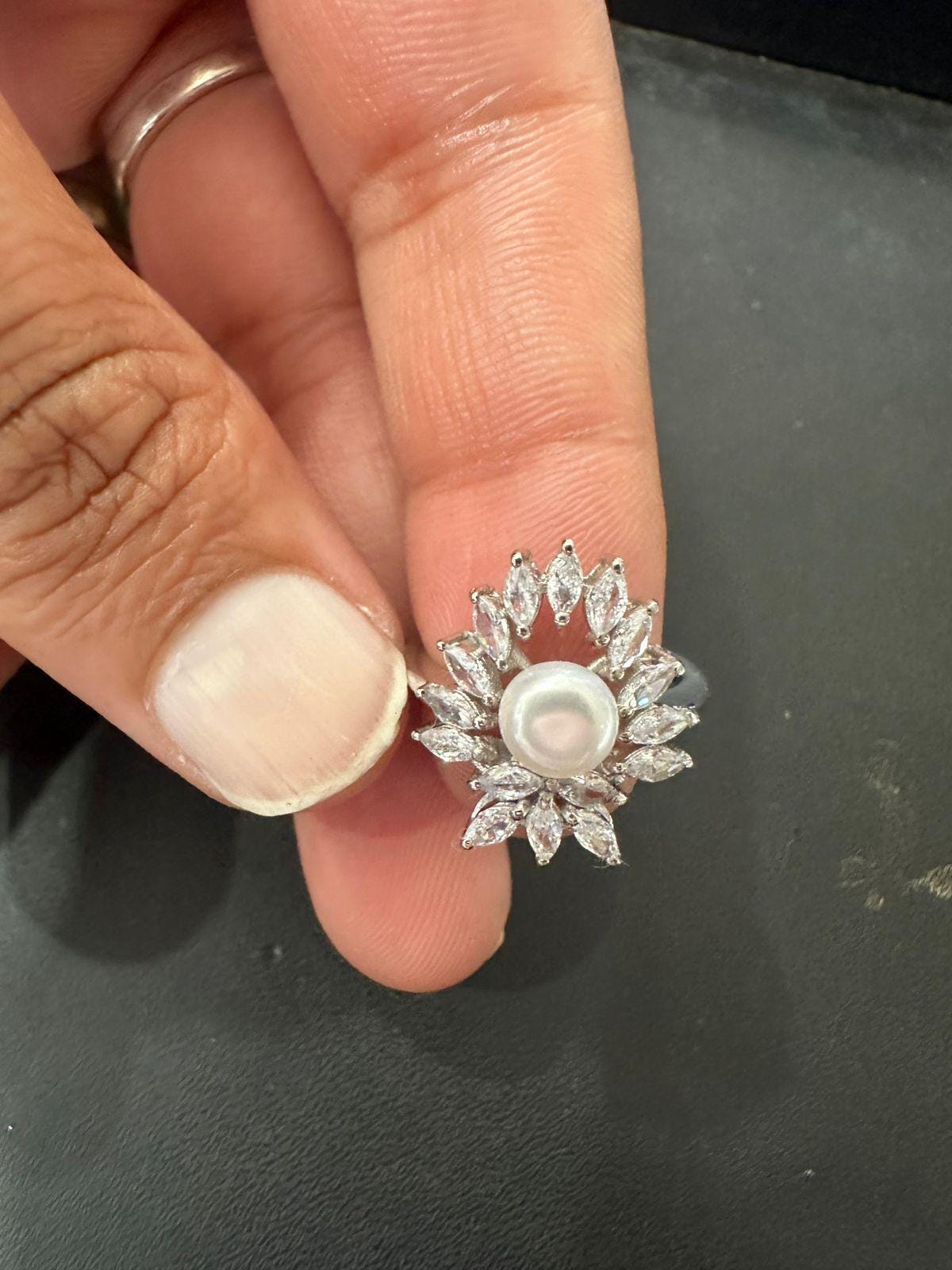 Pearl Moissanite Sunburst Ring: 925 Sterling Silver Cocktail Jewelry