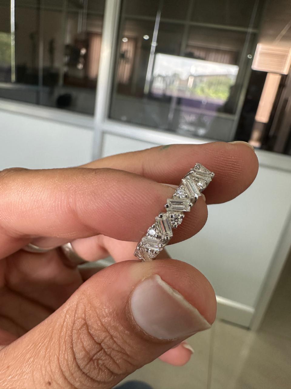 Moissanite Baguette and Round Eternity Band Ring in 925 Silver, Luxury Wedding Band, Elegant Gift for Her