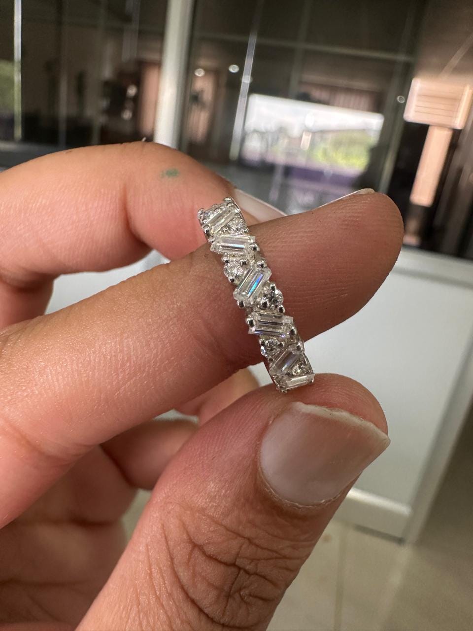 Moissanite Baguette and Round Eternity Band Ring in 925 Silver, Luxury Wedding Band, Elegant Gift for Her