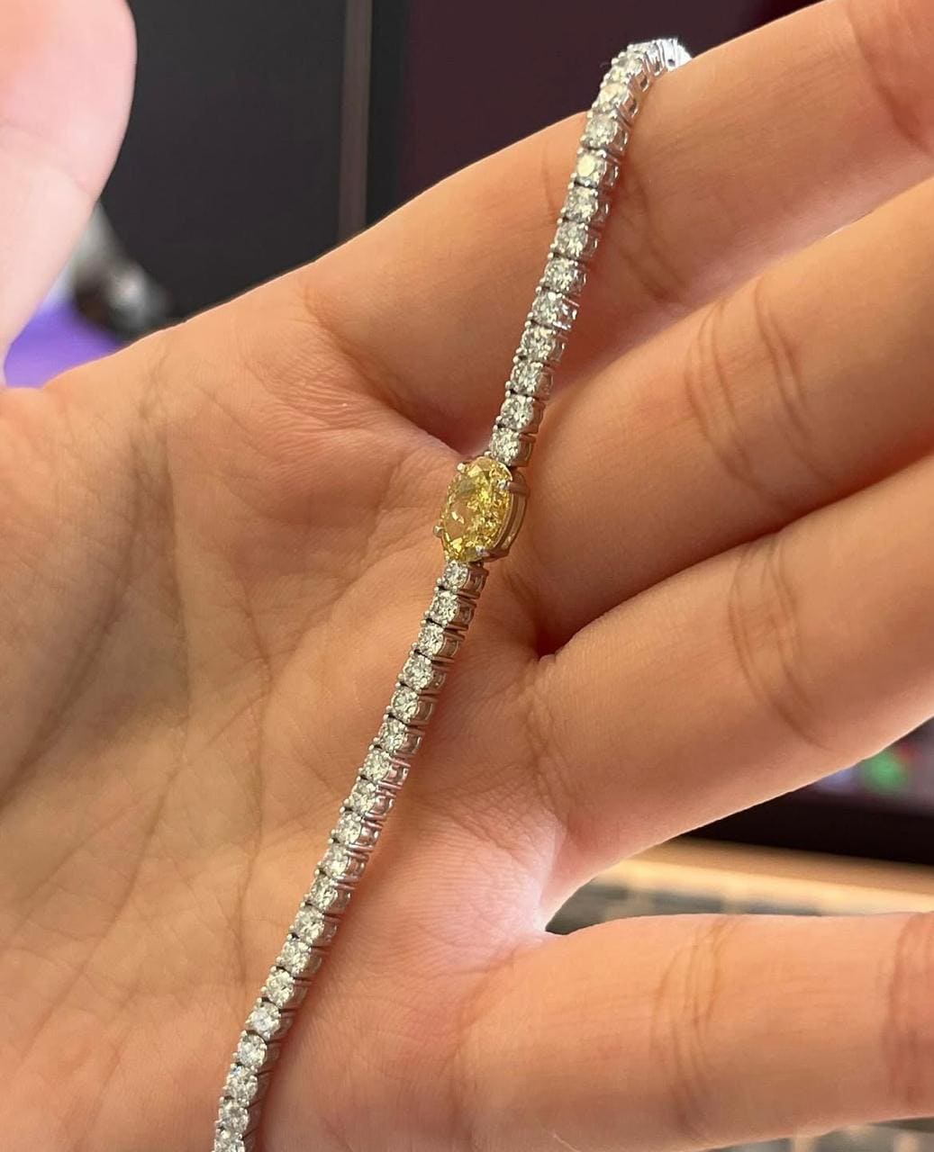 Yellow Diamond Moissanite Tennis Bracelet | 925 Silver, 14K White Gold Finish