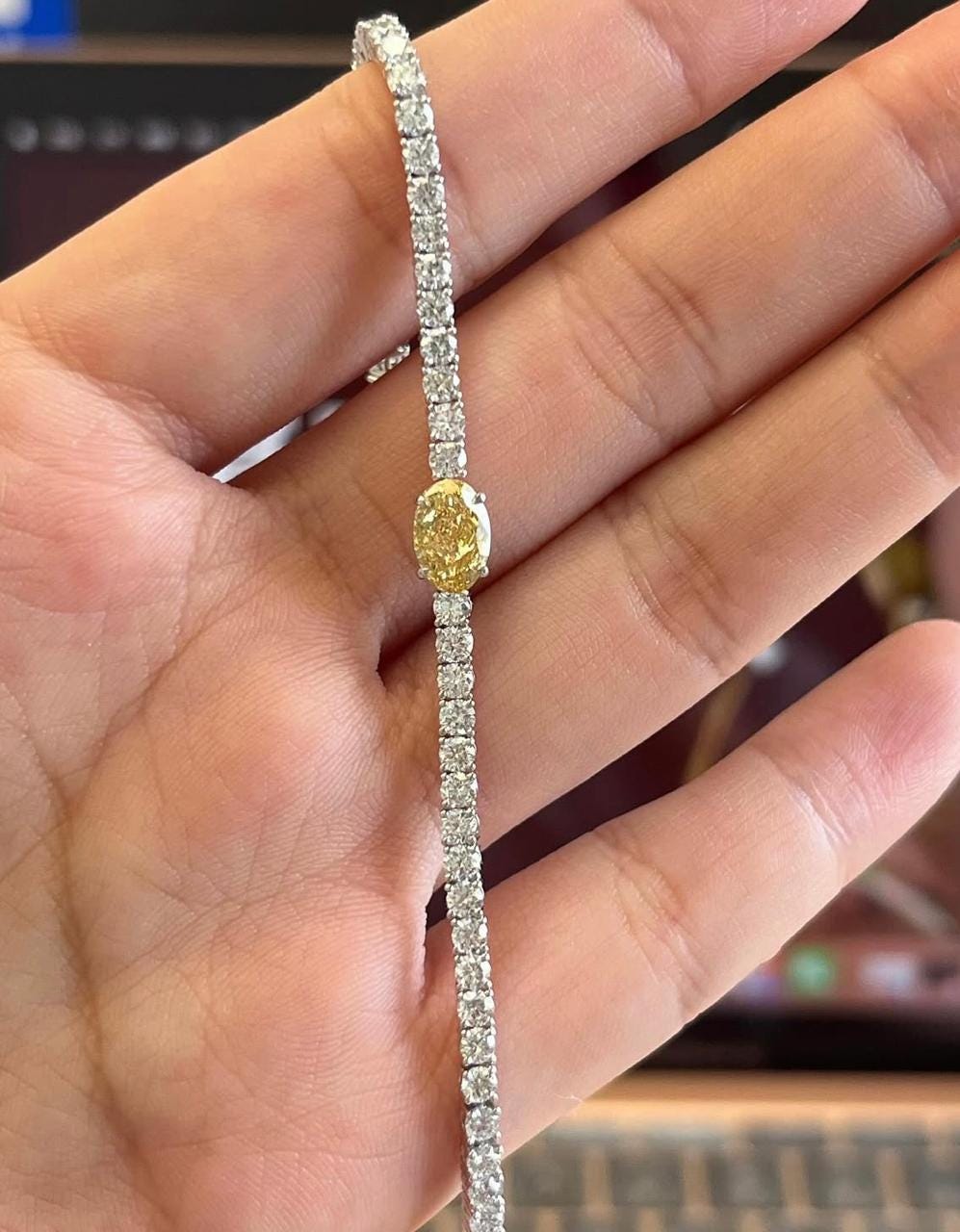 Yellow Diamond Moissanite Tennis Bracelet | 925 Silver, 14K White Gold Finish