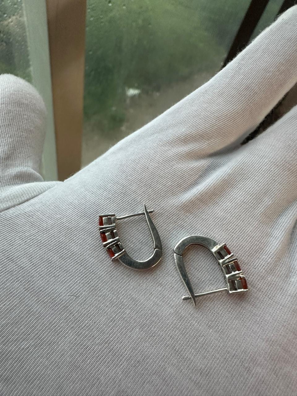 Natural Fire Opal Huggie Hoop Earrings for gift | 925 Silver, Orange gemstone jewelry