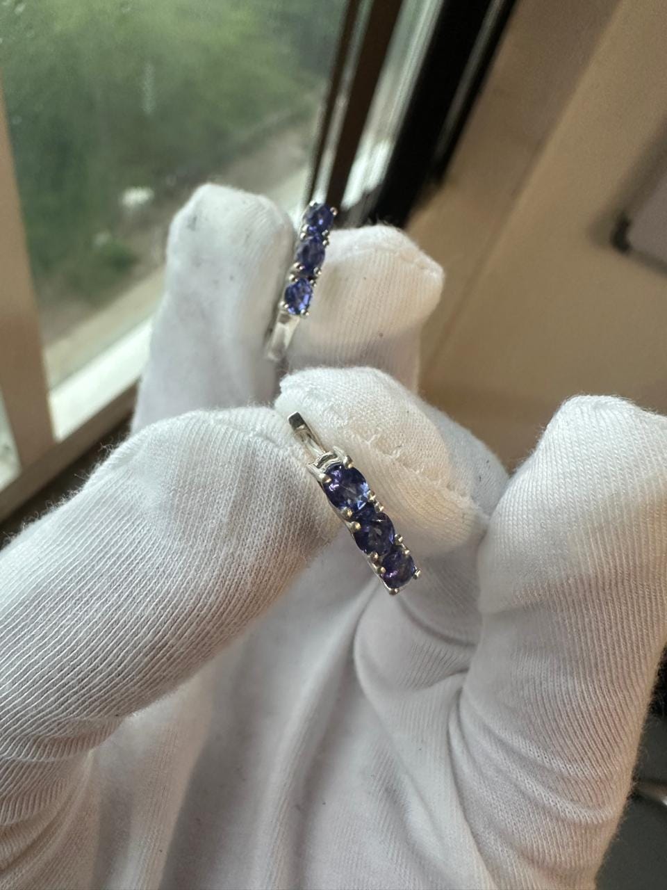 14k White Gold Tanzanite Huggies Hoop Earrings, December Birthstone, Gift for her
