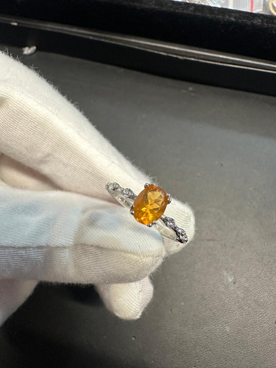 Oval Fire Opal Ring for women | Platinum 925 Silver, Gemstone Jewelry for Gift