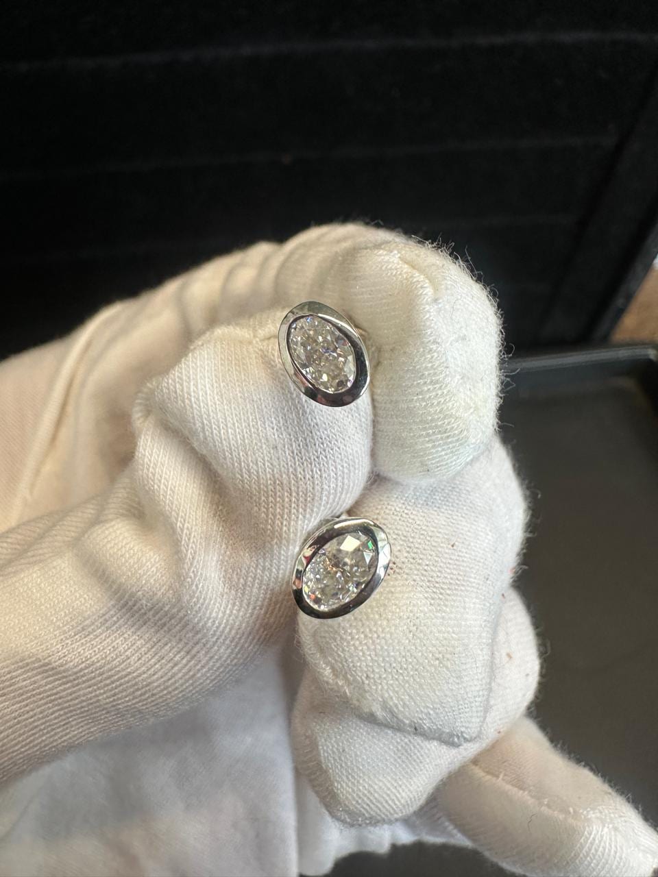 Oval Moissanite Stud Earrings | Platinum Finish, Sterling Silver