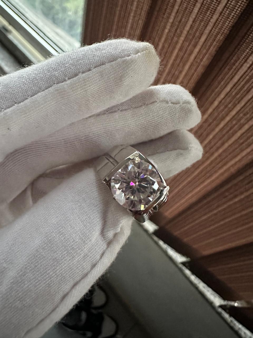 Chunky Moissanite Ring for Men | Platinum Over Sterling Silver