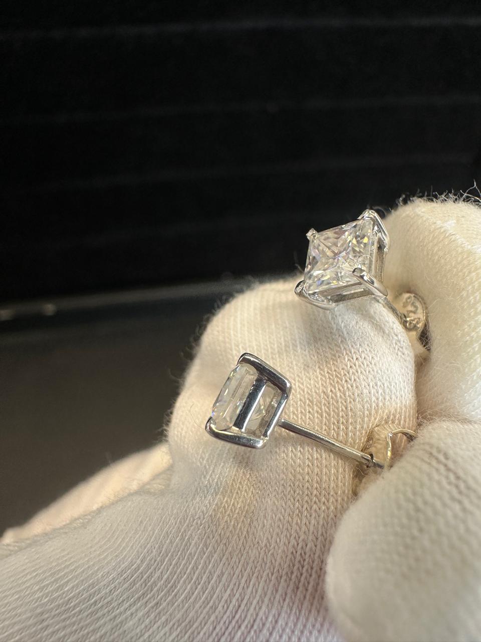 Princess Cut Moissanite Stud Earrings | 925 Sterling Silver