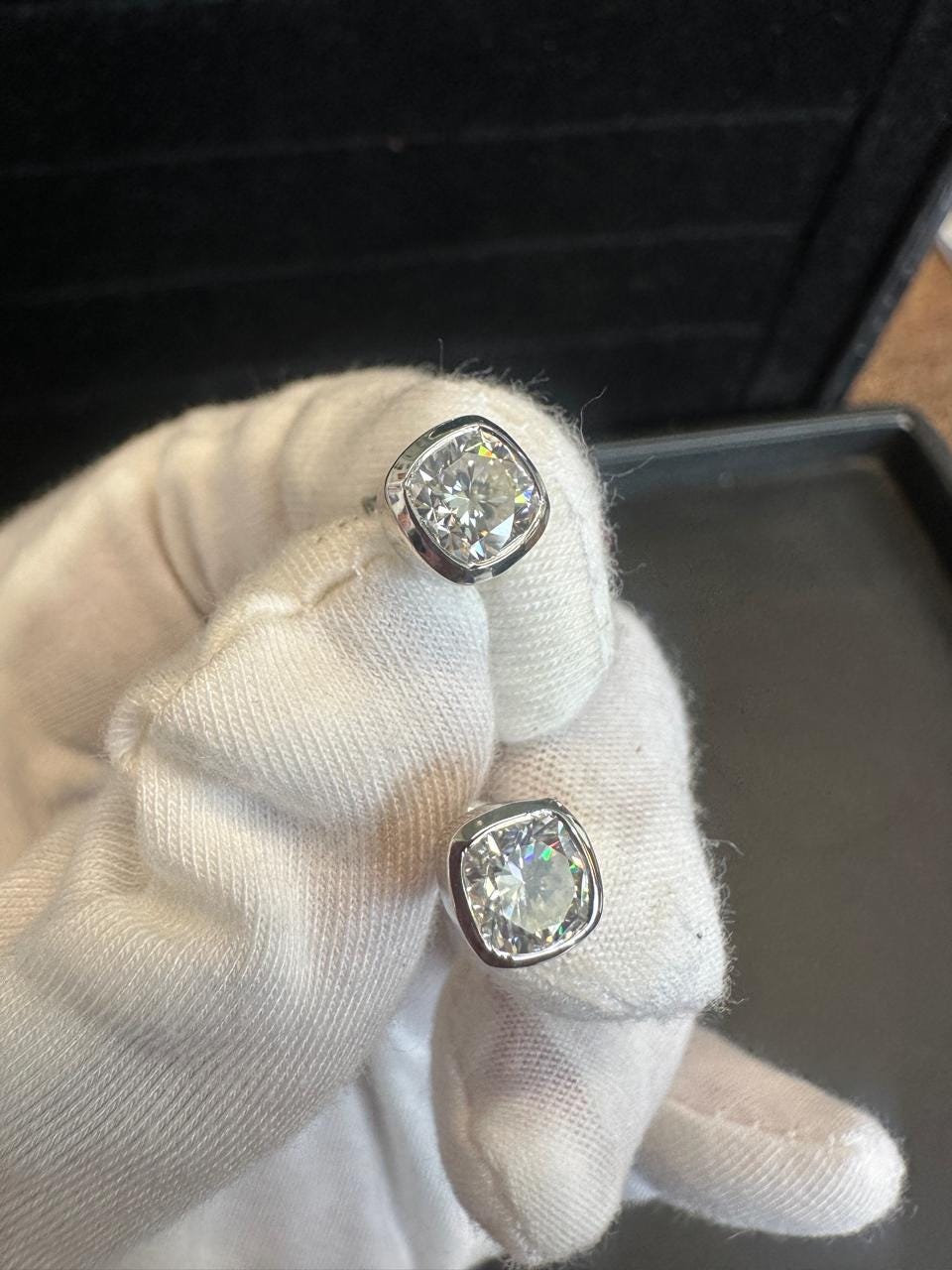 Chunky Cushion Cut Moissanite Stud Earrings | 925 Sterling Silver, Gift for her