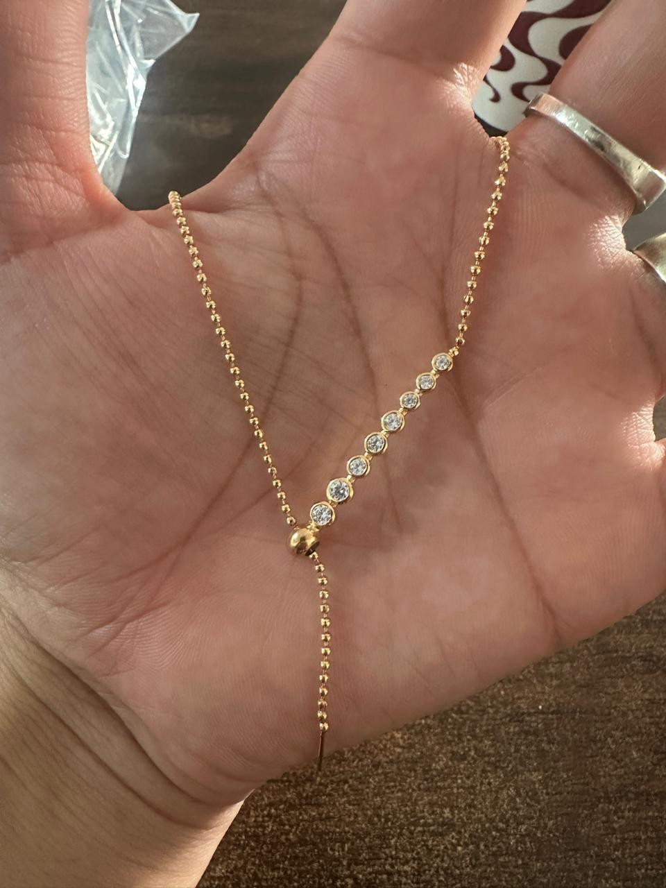 14K Gold Moissanite Necklace: Adjustable Ball Chain Slider Necklace, Gift for her