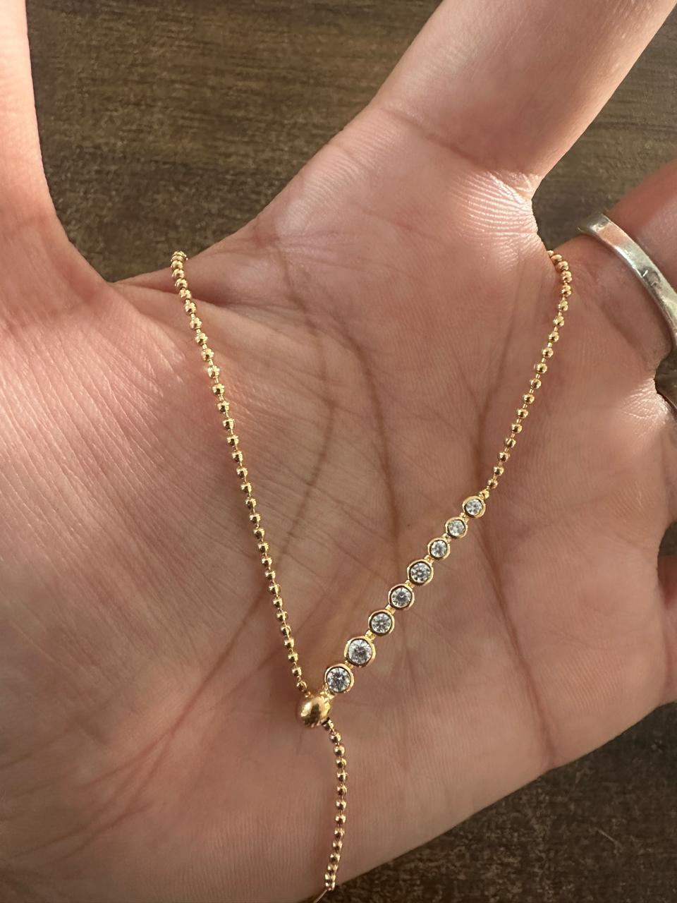14K Gold Moissanite Necklace: Adjustable Ball Chain Slider Necklace, Gift for her