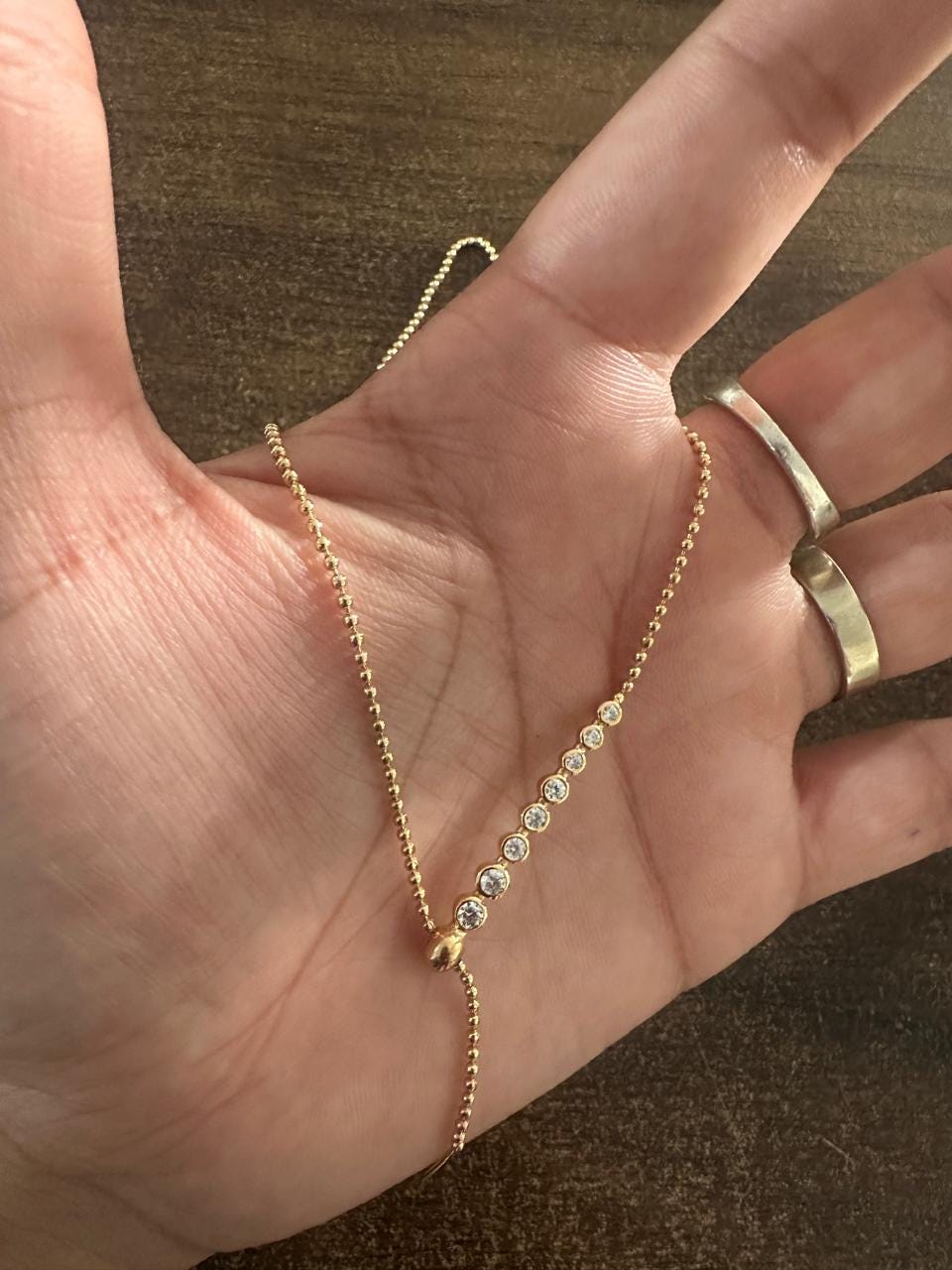 14K Gold Moissanite Necklace: Adjustable Ball Chain Pendant