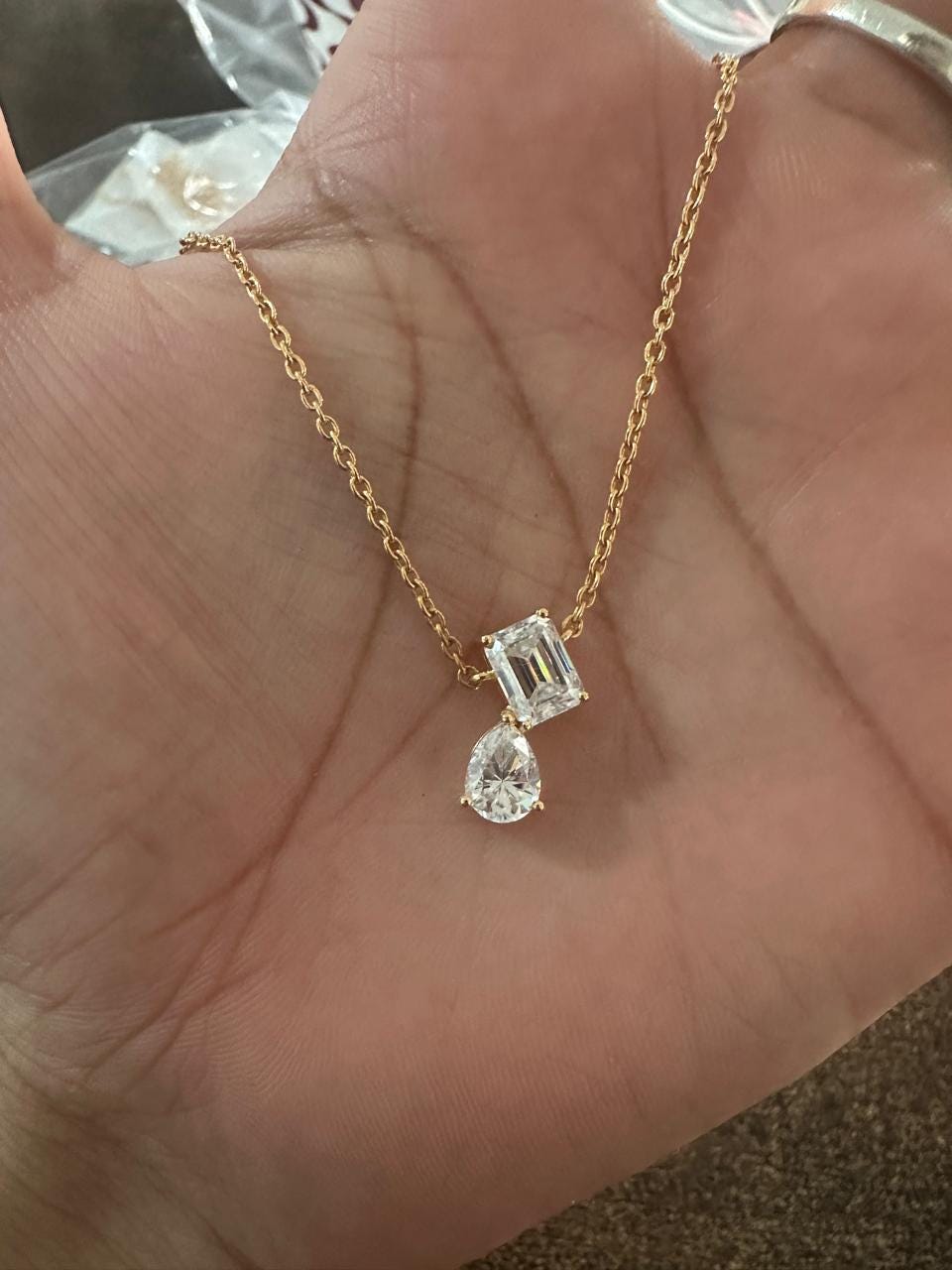 Emerald Pear Moissanite Pendant: 14K Gold Vermeil, 925 Sterling Silver Necklace