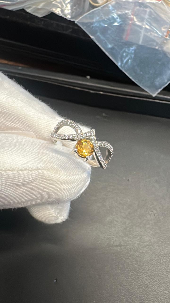 Citrine Masquerade Ring | Moissanite Accents, Platinum Over 925 Silver