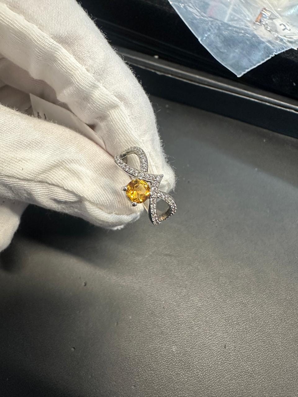 Citrine Masquerade Ring | Moissanite Accents, Platinum Over 925 Silver