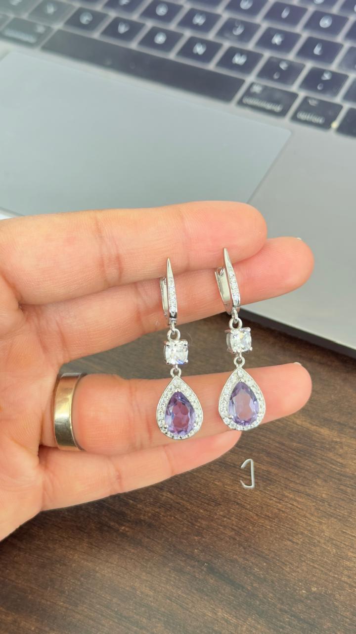 Amethyst Pear Drop Earrings | Moissanite Halo, Sterling Silver
