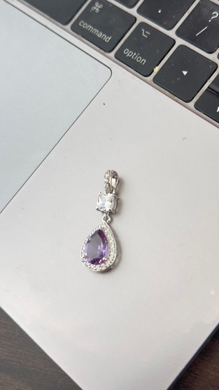 Amethyst Halo Pendant | Sterling Silver, Moissanite Accent