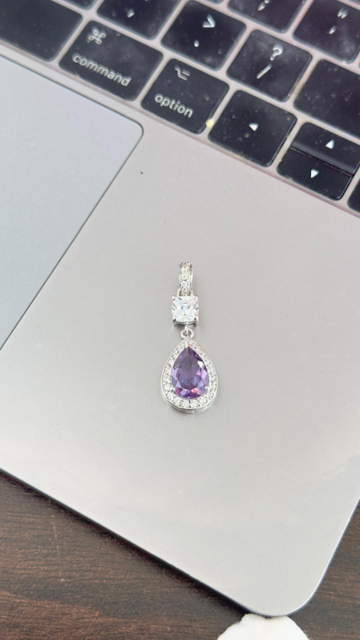 Amethyst Halo Pendant | Sterling Silver, Moissanite Accent