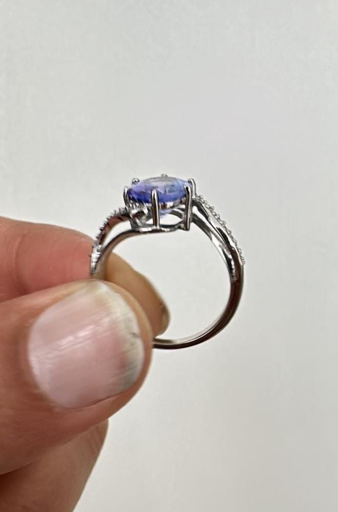 Natural Tanzanite Ring, 14k White Gold, Unique Engagement Ring for her
