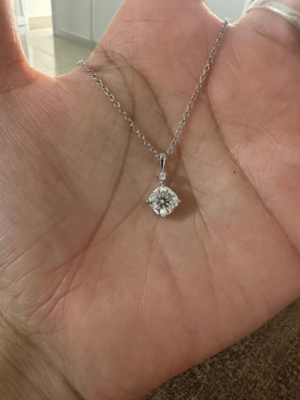 1.25Ct Cushion Cut Moissanite Pendant Necklace: 14K White Gold, Elegant Jewelry